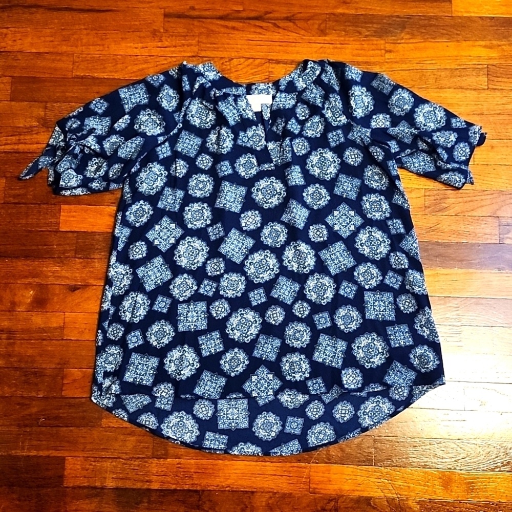 Michael Kors Womens Blue Tunic Style Short Sleeve Top